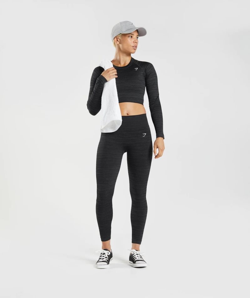 Przycięte Topy Gymshark Adapt Marl Seamless Long Sleeve Damskie Czarne | PL 367SYP